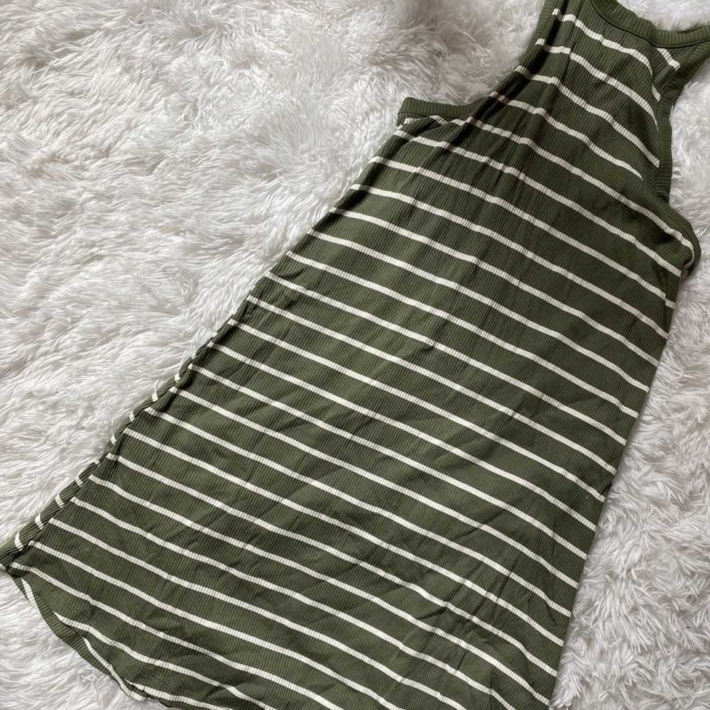 Green Striped Flared Summer Dress